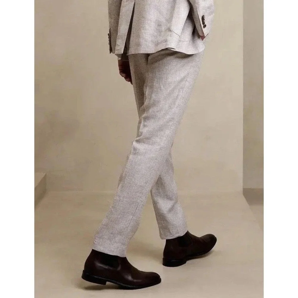 Banana Republic 100% Linen Taupe Houndstooth Dress Trousers / Men's 32